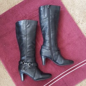 Life Stride knee-high black boots, 3" heel, size 7